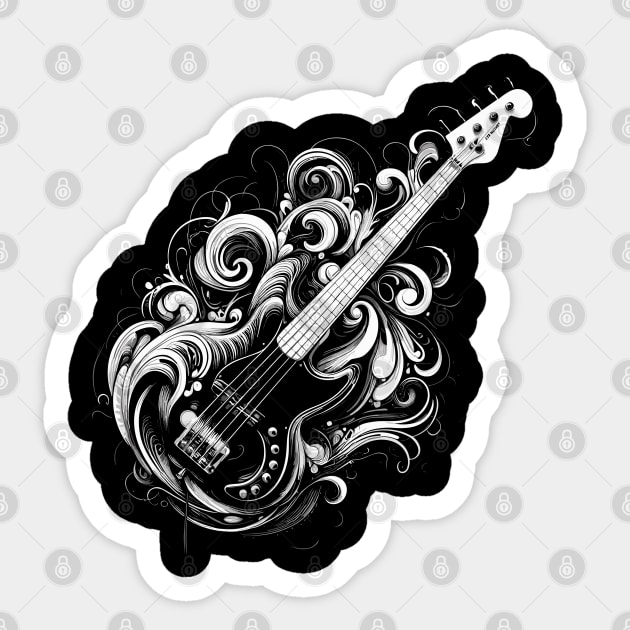 Artistic Bass Guitar Design Sticker by Mi Bonita Designs